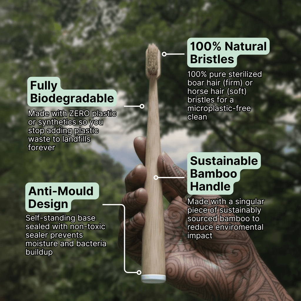 Boar Bristle Toothbrush (4 Pack) - boar or horse hair and bamboo