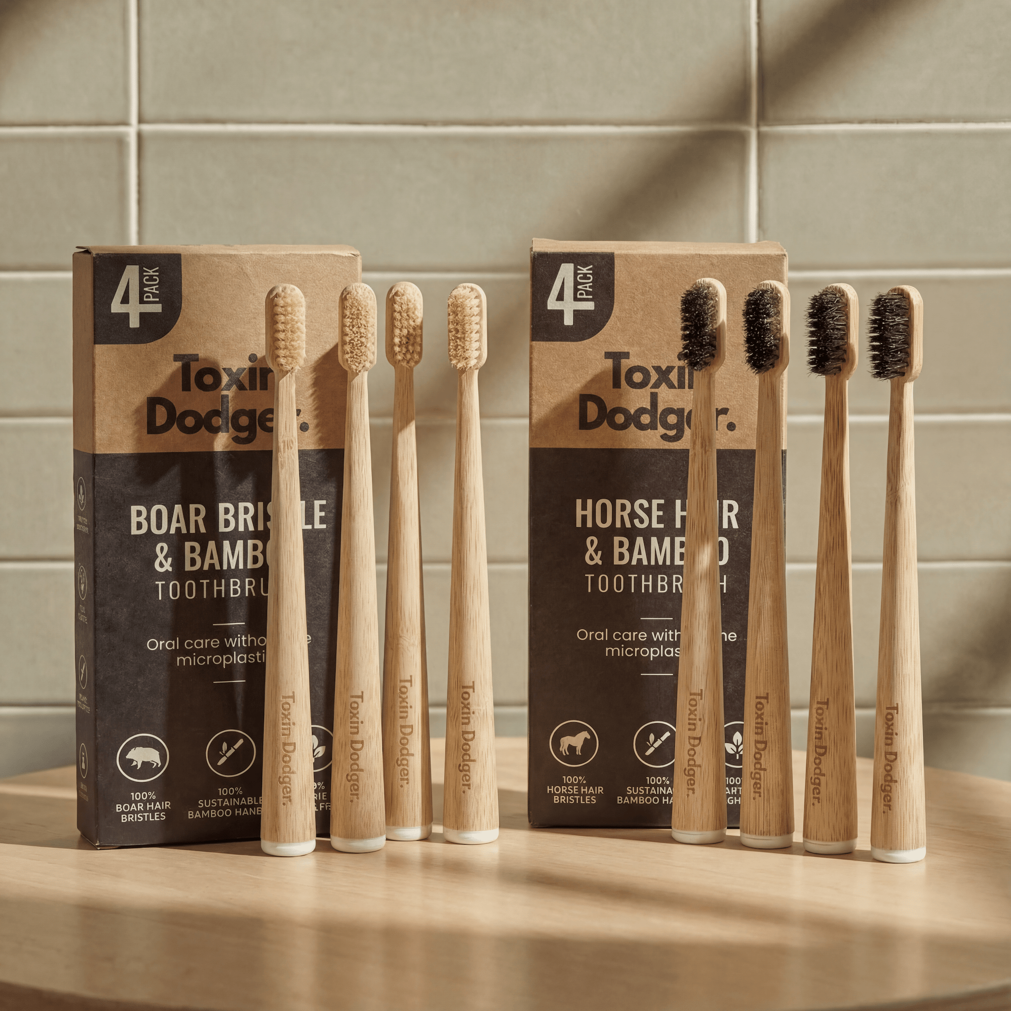 Boar Bristle Toothbrush (4 Pack) - boar or horse hair and bamboo